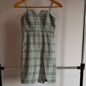 SO Plaid Sweetheart Neck Mini Dress in Light Gray